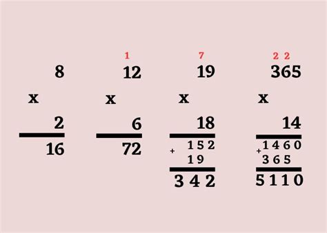 multiplicación de 12 ejemplos.